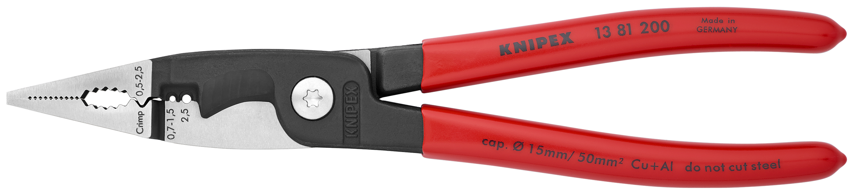 KNIPEX 13 81 200 Pliers for Electrical Installation 200 mm black atramentized with plastic coating polished